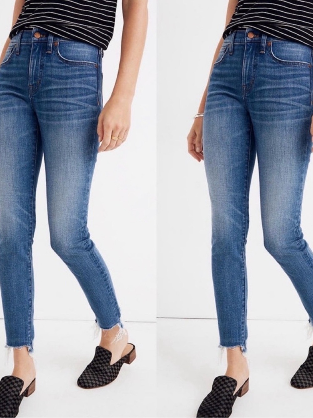 Madewell cropped jeans in Medium Blue Wash with Frayed Hem